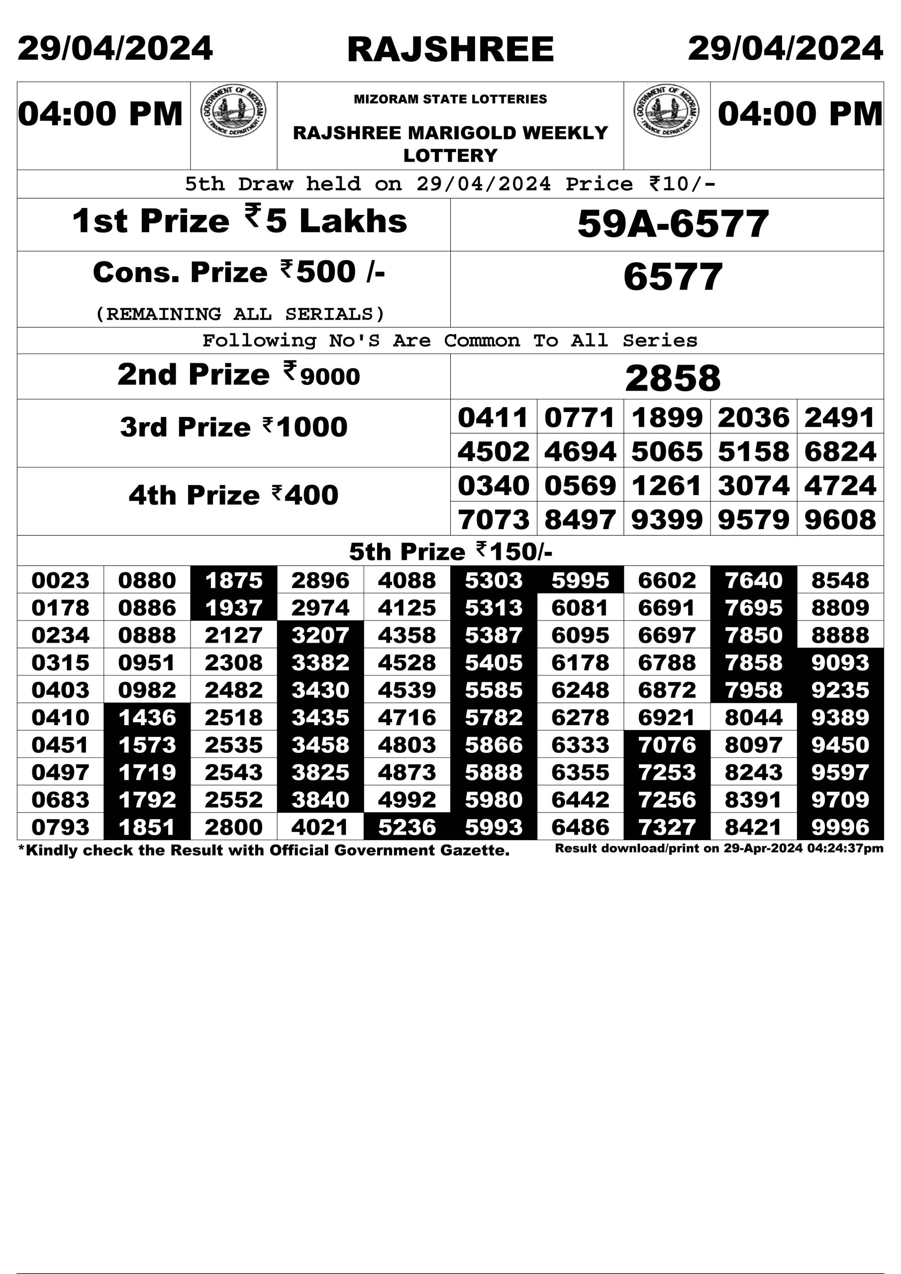 Everest Result Today Dear Lottery Chart