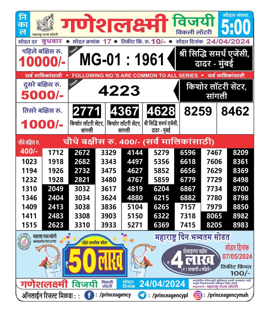 Ganesh Laxmi Lottery Result 24 April 2024