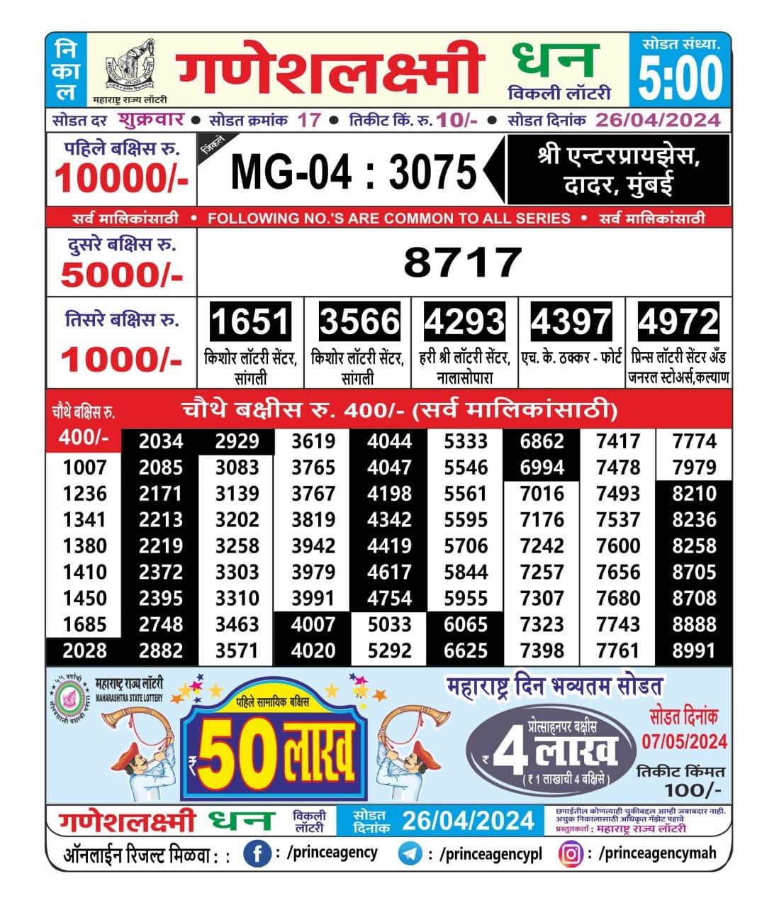 Ganesh Laxmi Lottery Result Today