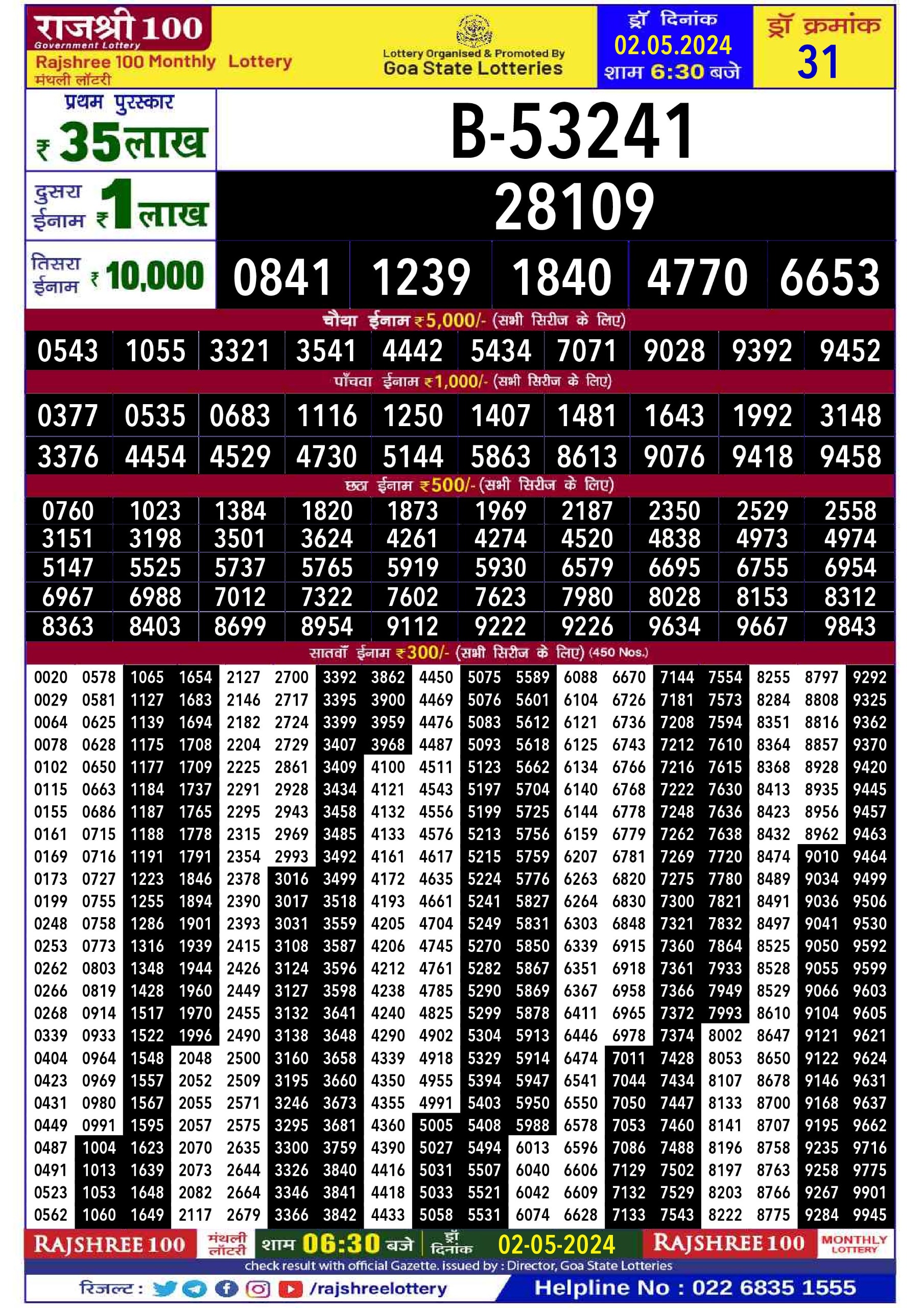 Everest Result Today Dear Lottery Chart