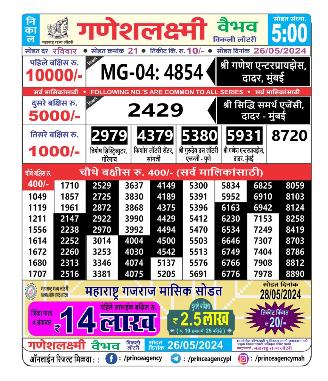 Everest Result Today Dear Lottery Chart