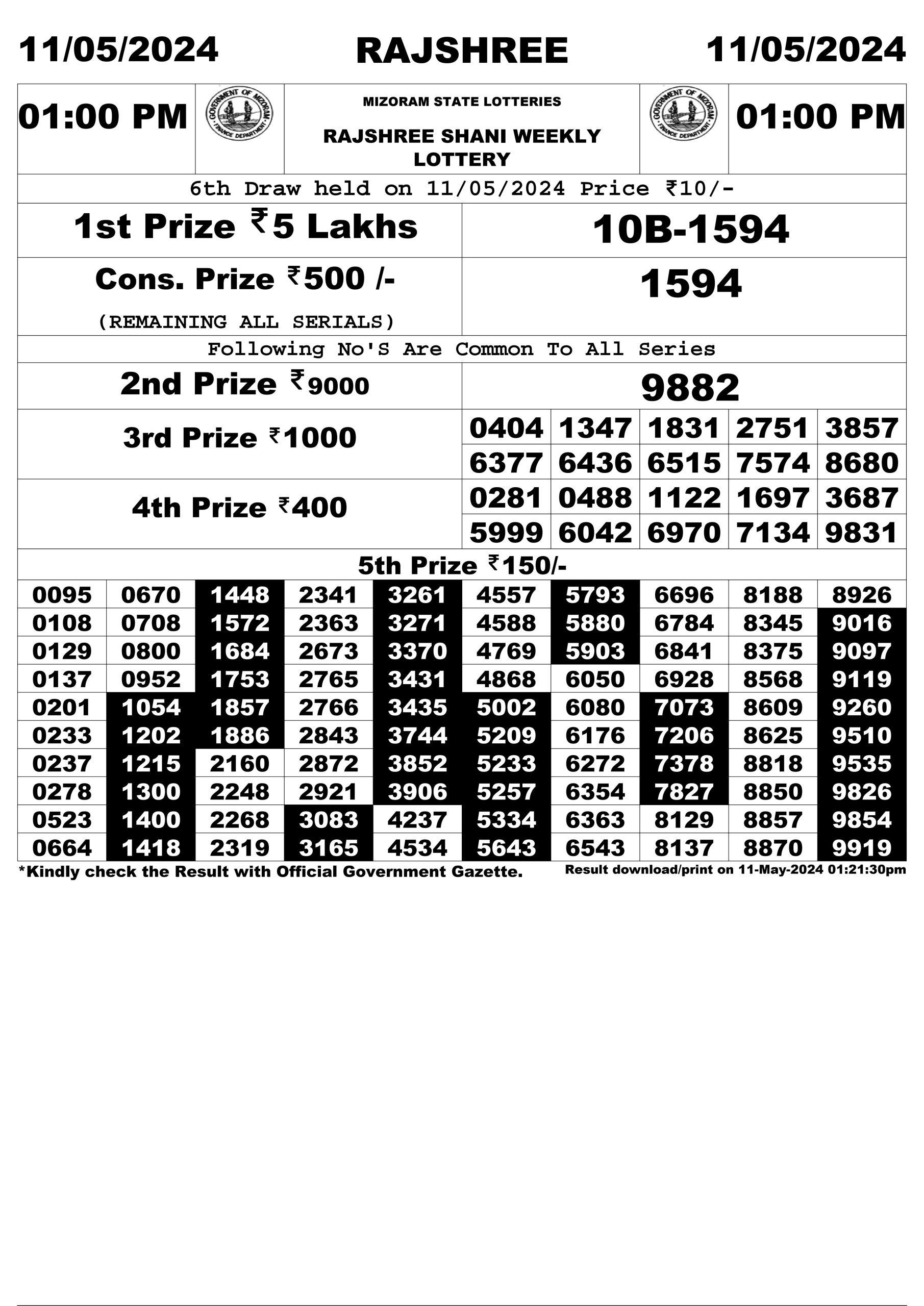 Everest Result Today Dear Lottery Chart