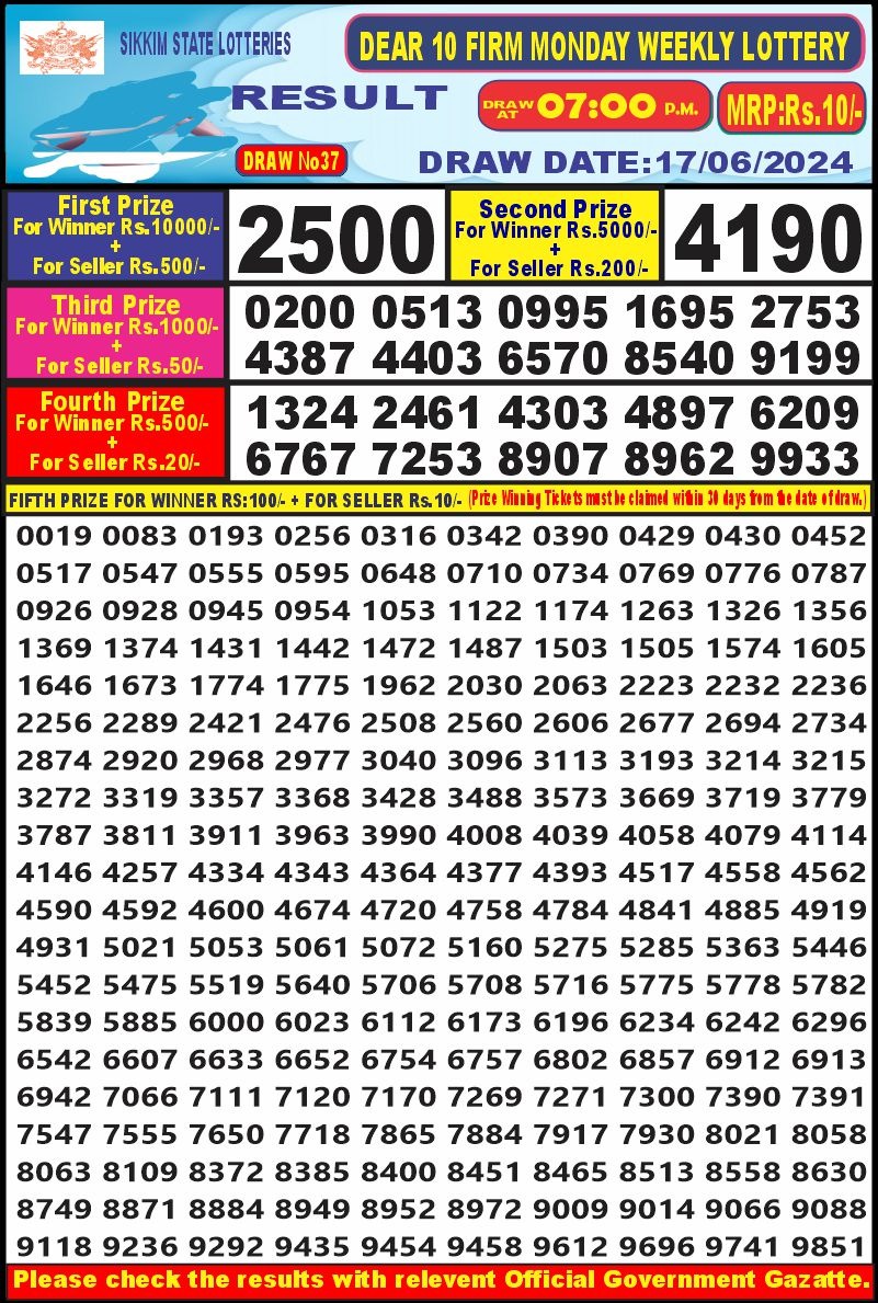 Everest Result Today Dear Lottery Chart