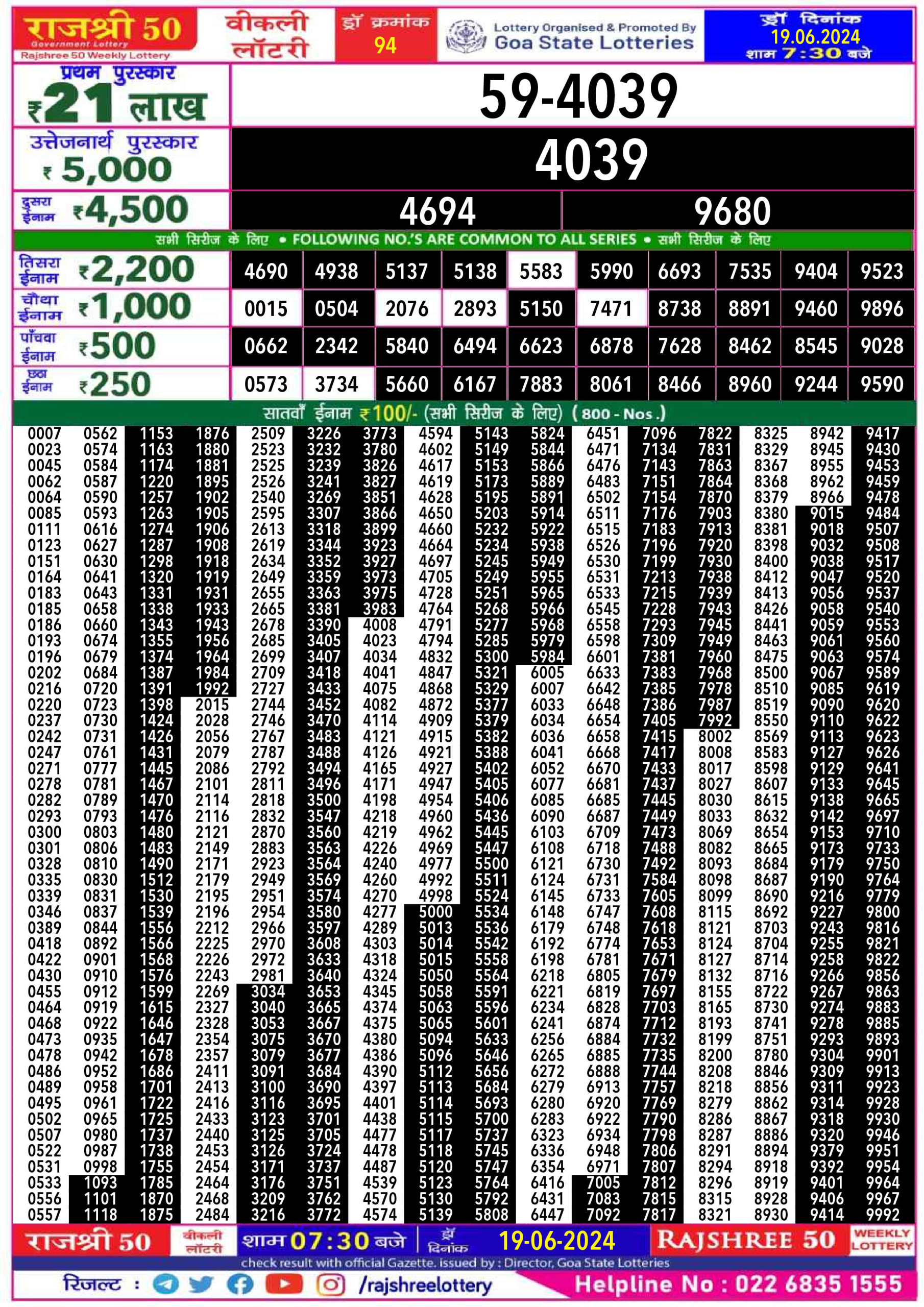 Everest Result Today Dear Lottery Chart