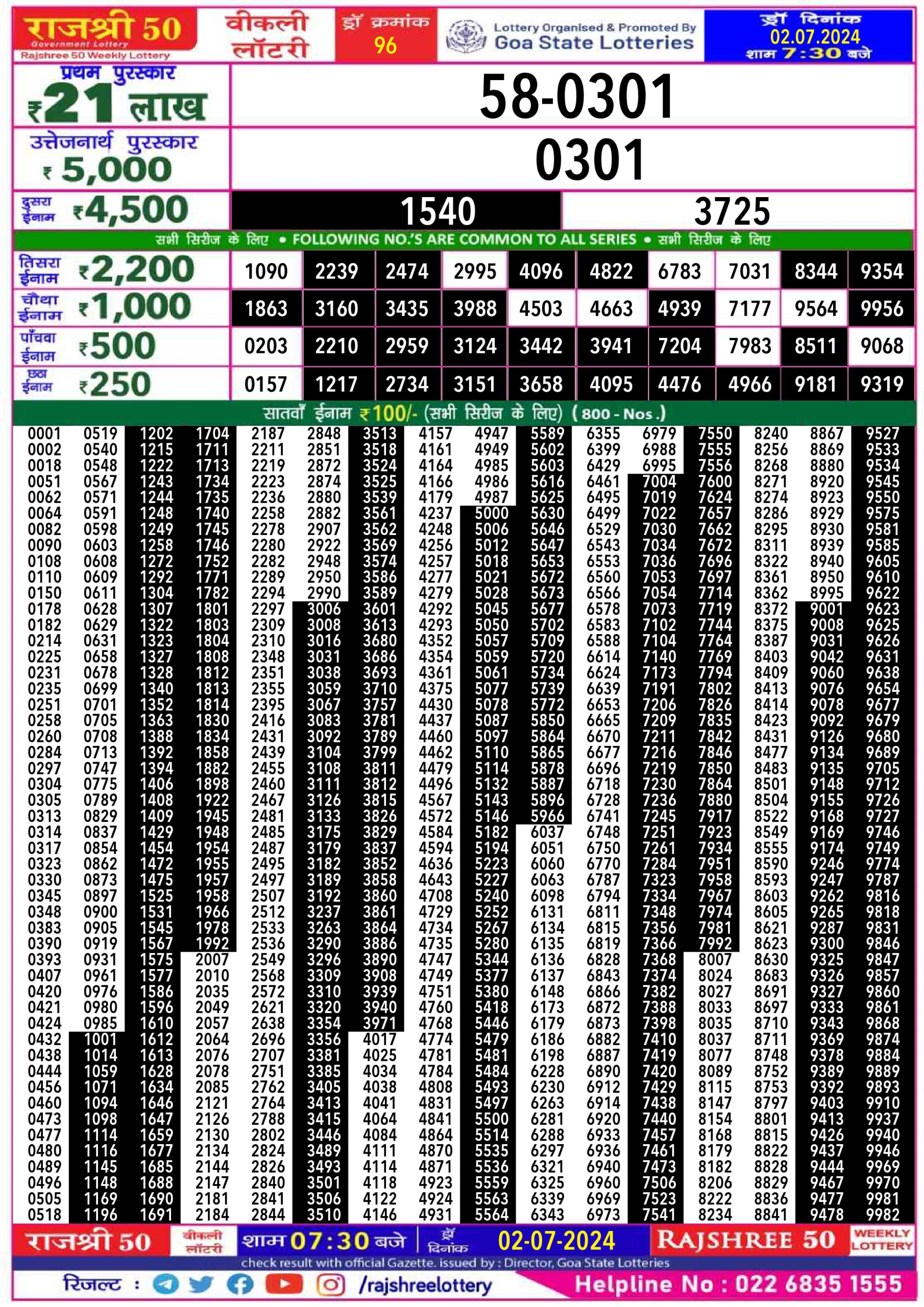 Everest Result Today Dear Lottery Chart