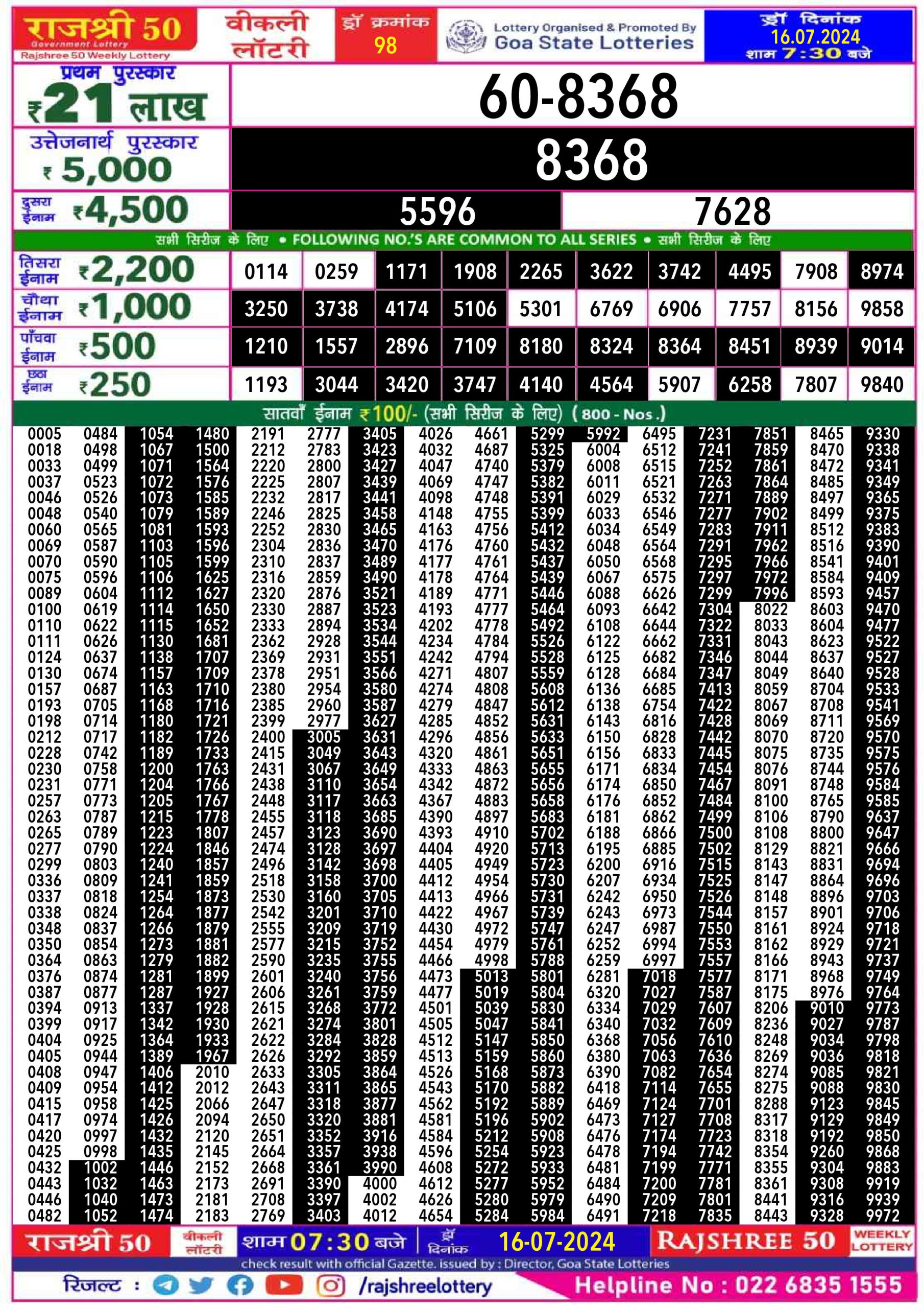 Everest Result Today Dear Lottery Chart