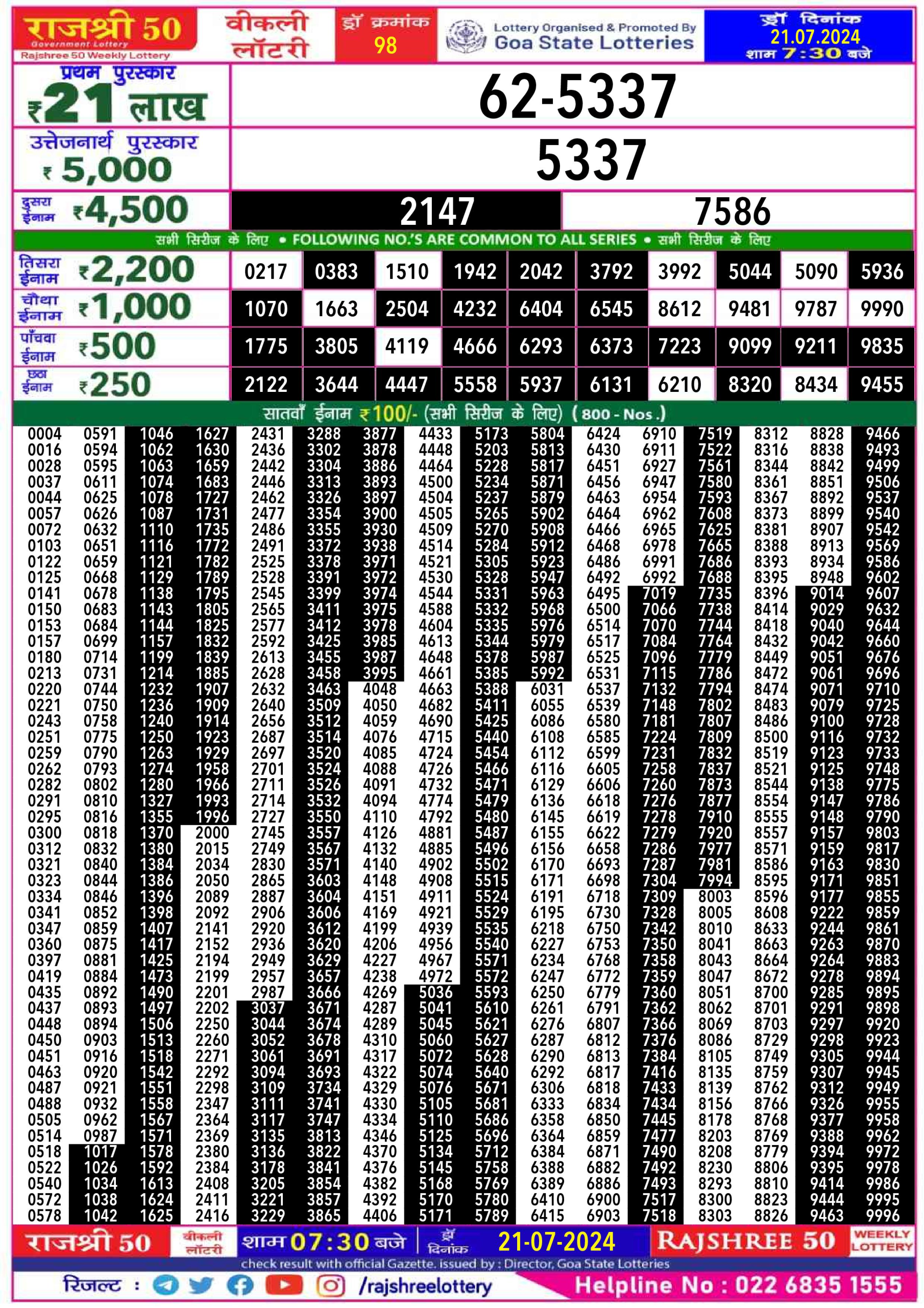 Everest Result Today Dear Lottery Chart