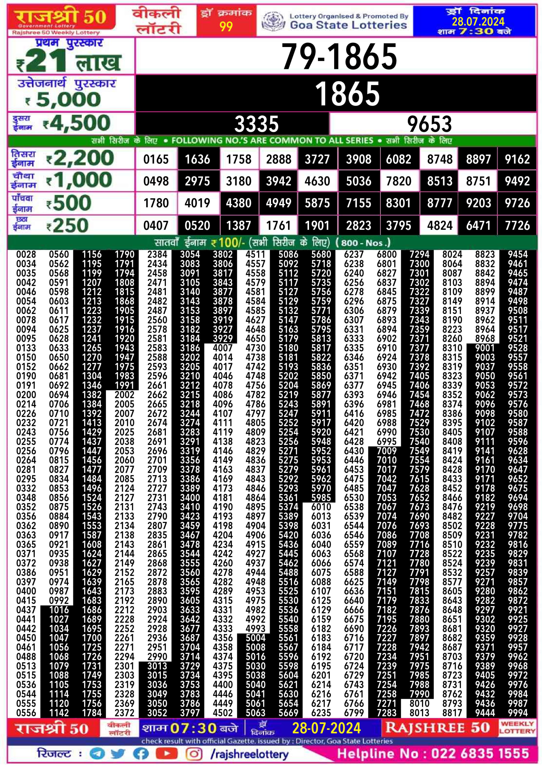 Everest Result Today Dear Lottery Chart