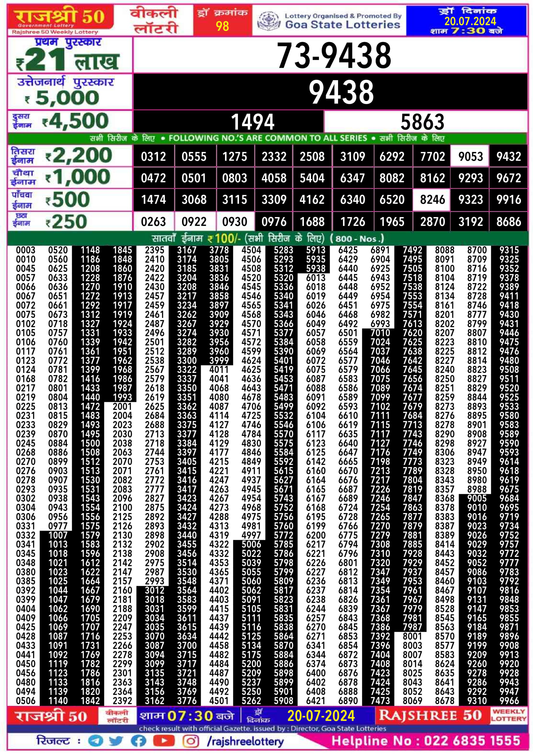 Everest Result Today Dear Lottery Chart