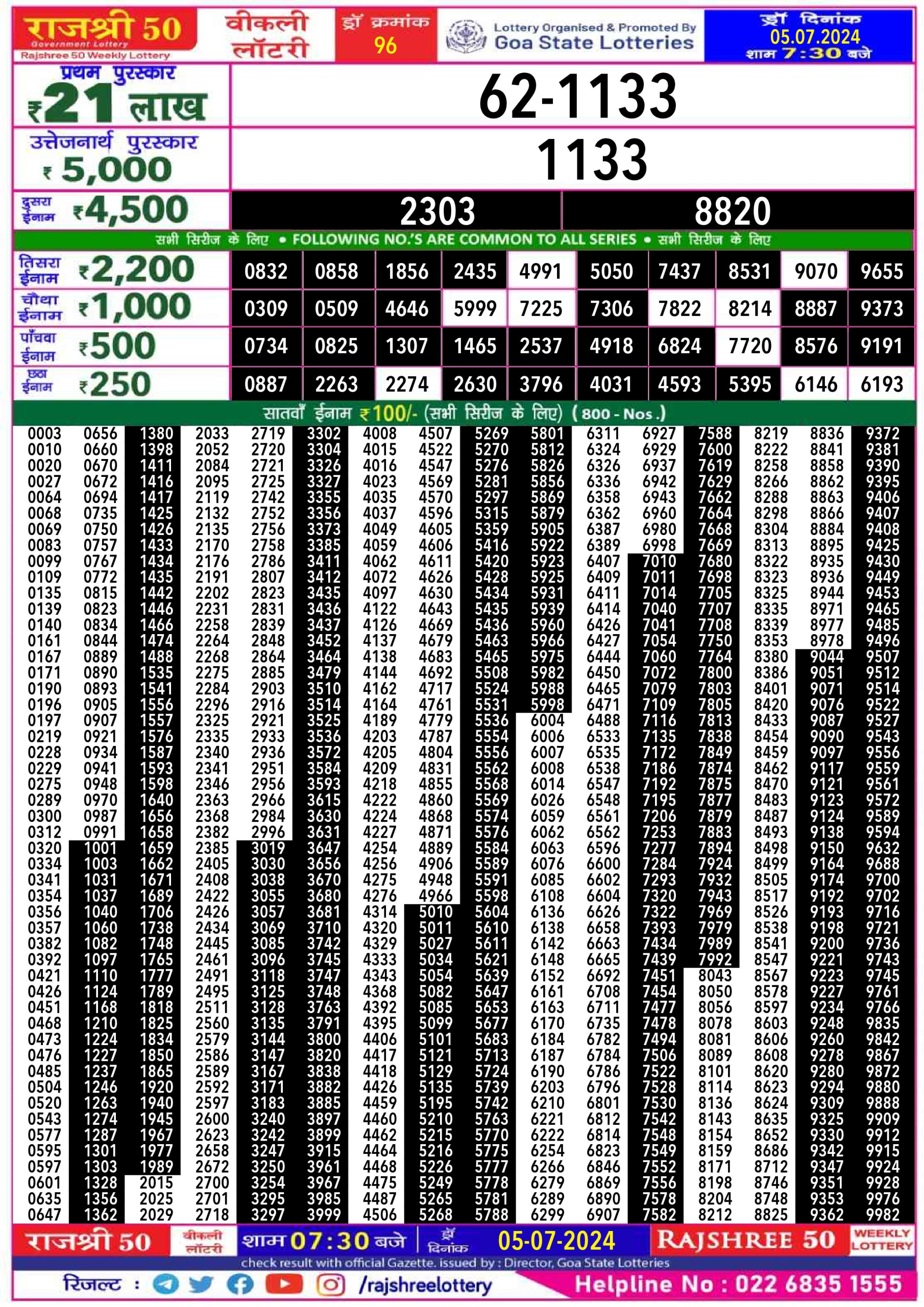 Everest Result Today Dear Lottery Chart