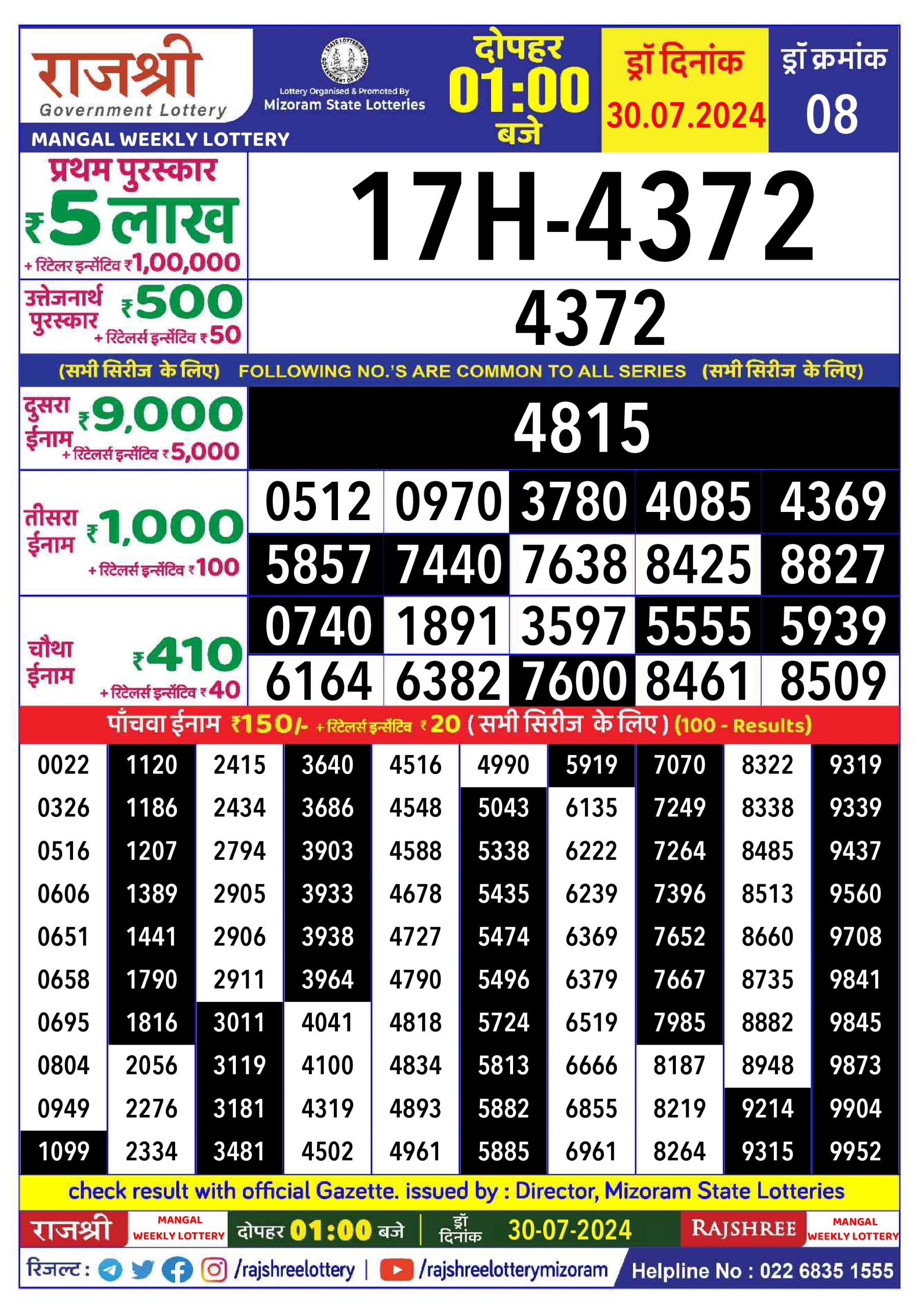 Everest Result Today Dear Lottery Chart