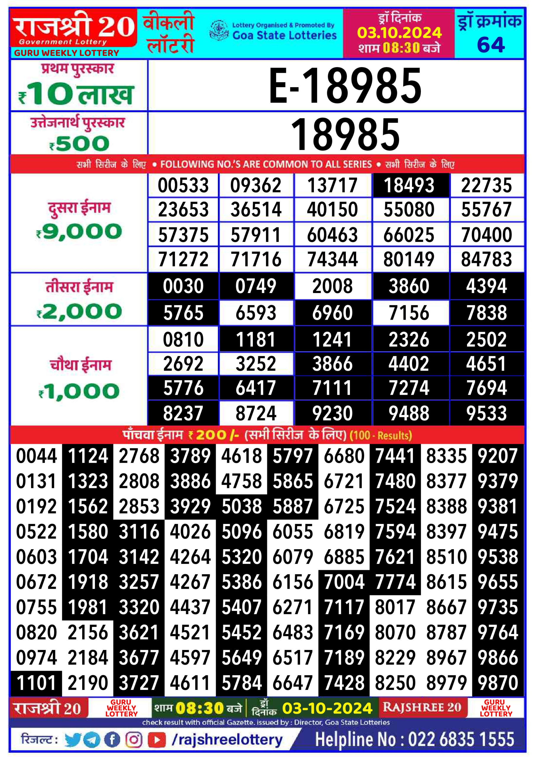 Everest Result Today Dear Lottery Chart