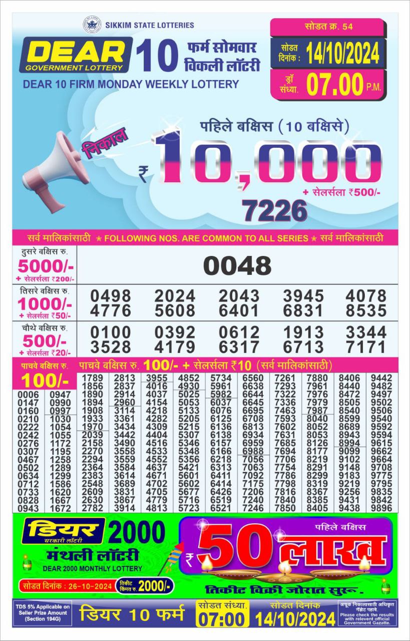 Everest Result Today Dear Lottery Chart