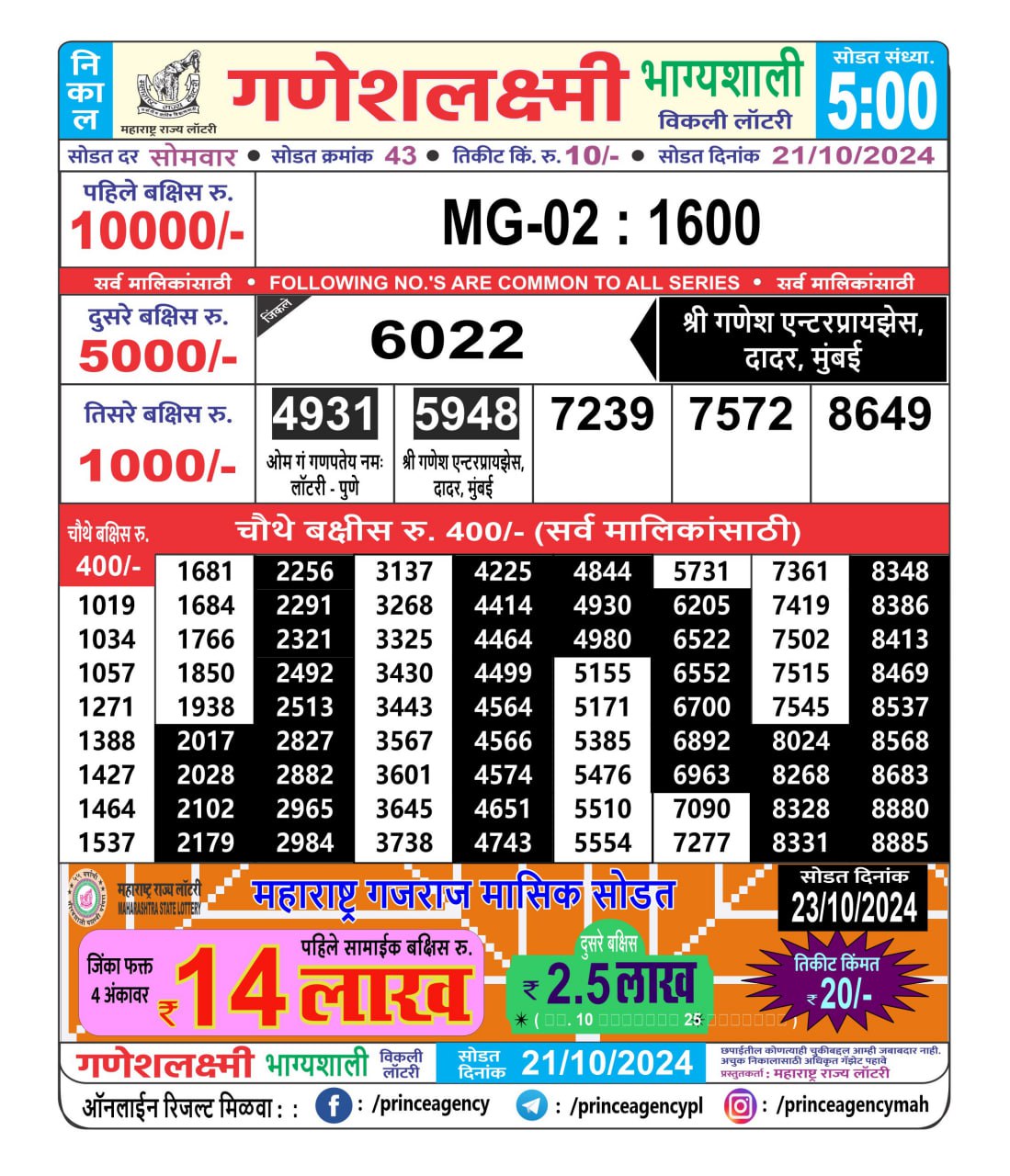 Everest Result Today Dear Lottery Chart