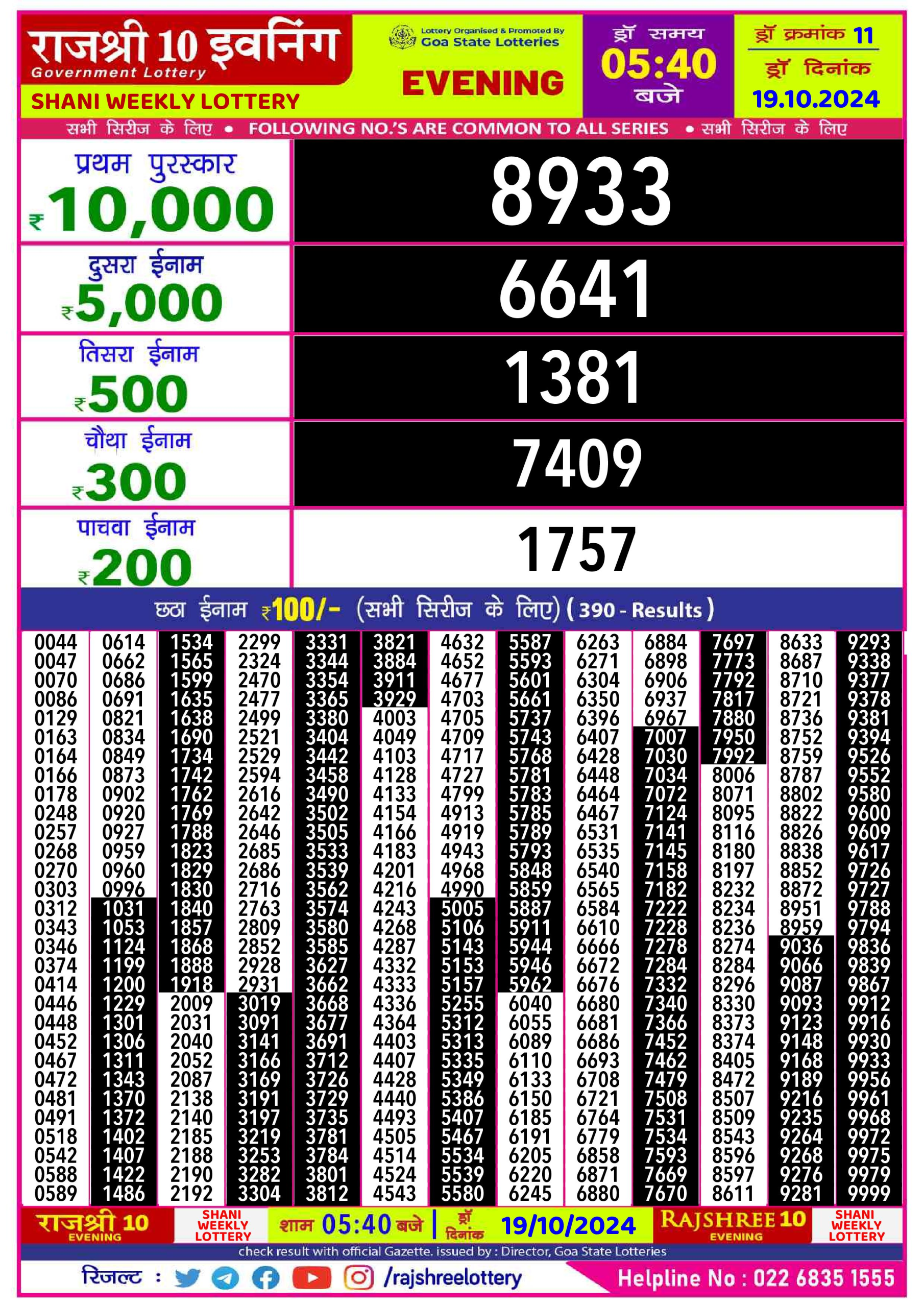 Everest Result Today Dear Lottery Chart