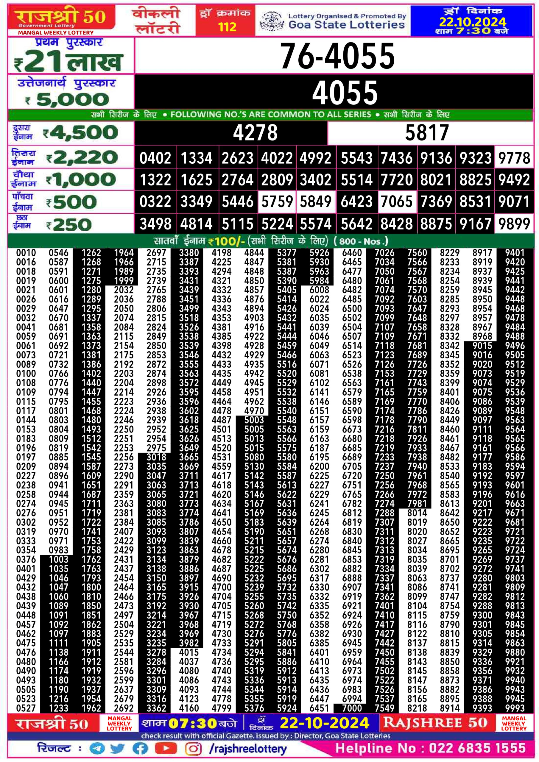 Everest Result Today Dear Lottery Chart