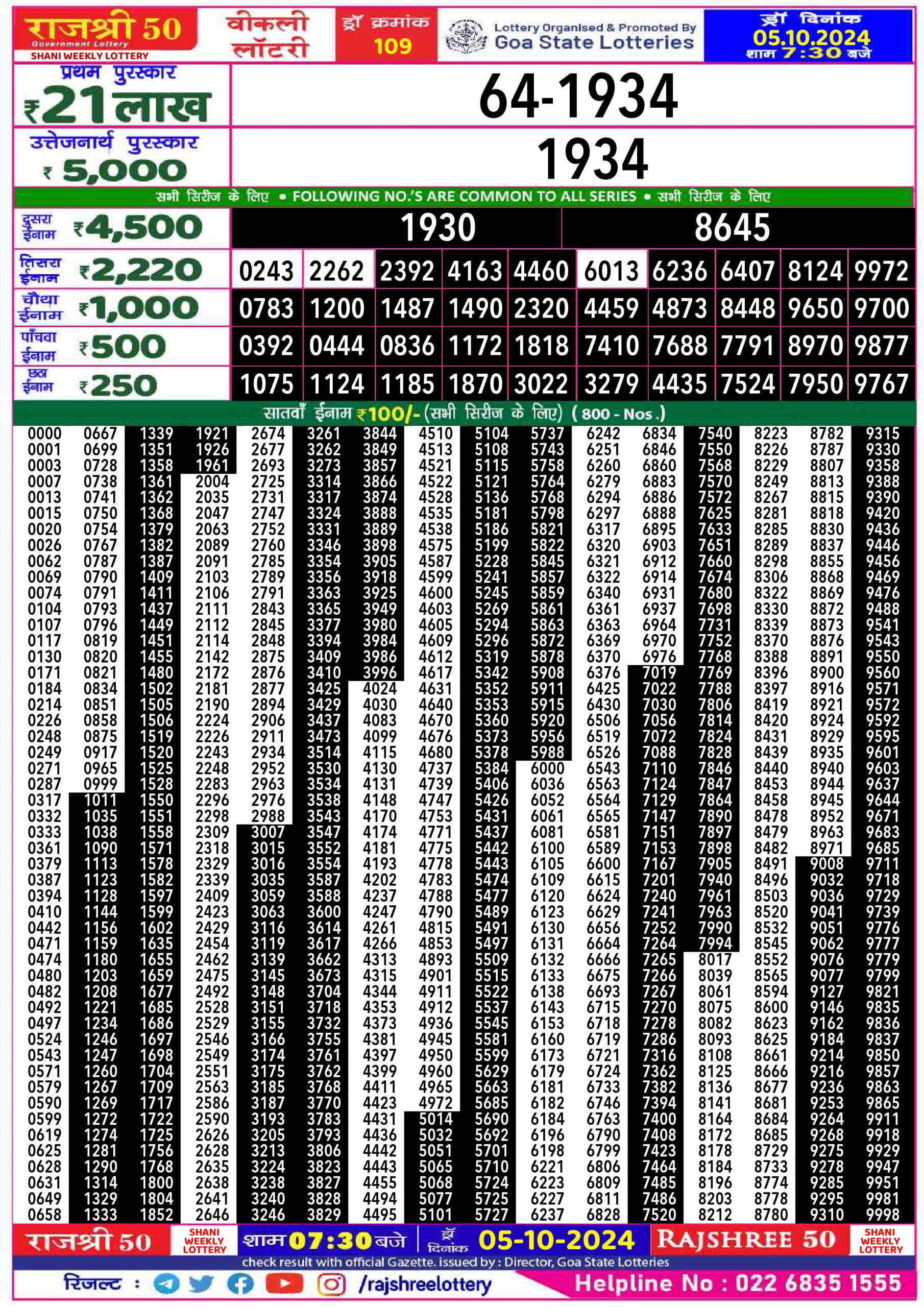 Everest Result Today Dear Lottery Chart