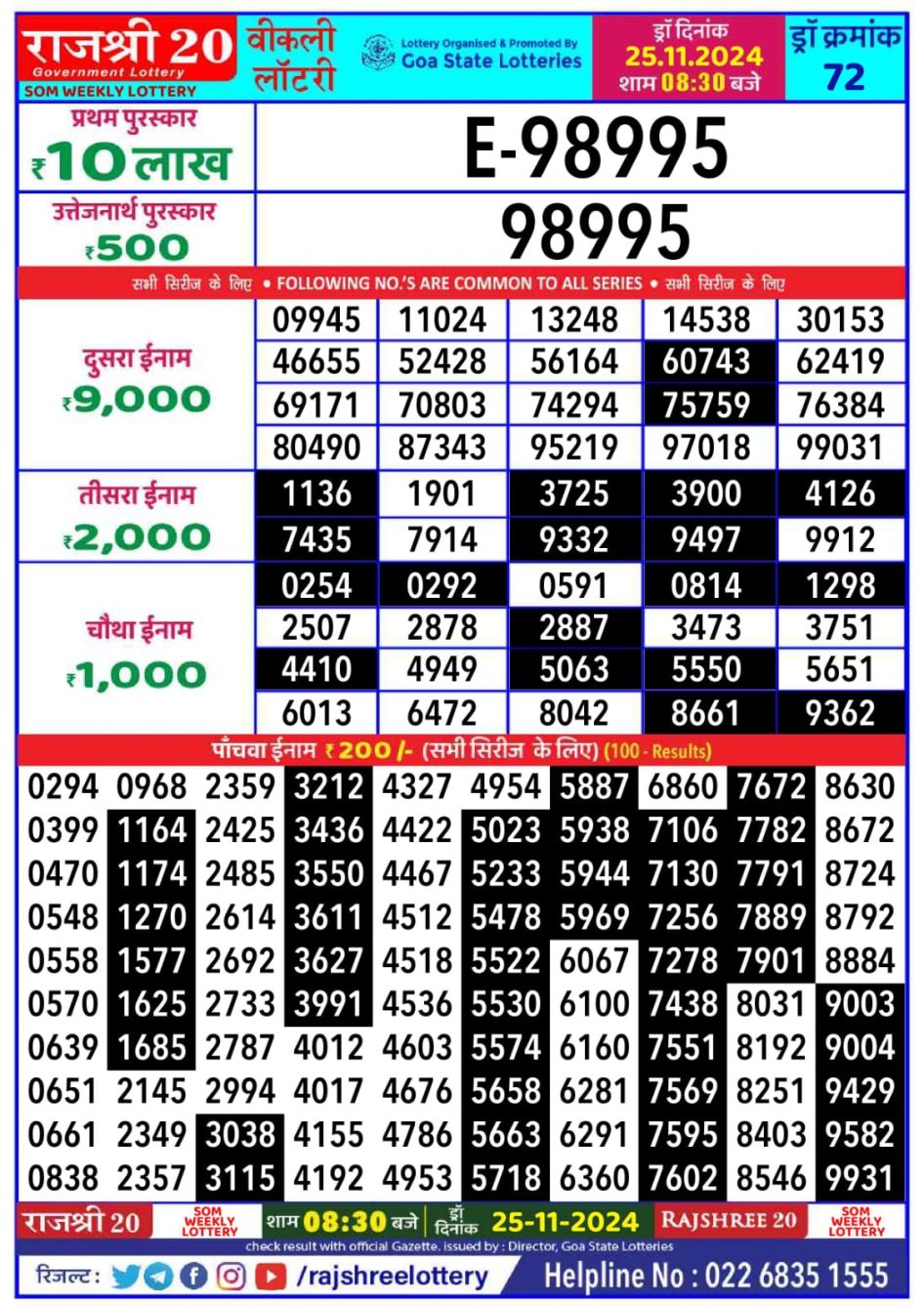 Everest Result Today Dear Lottery Chart