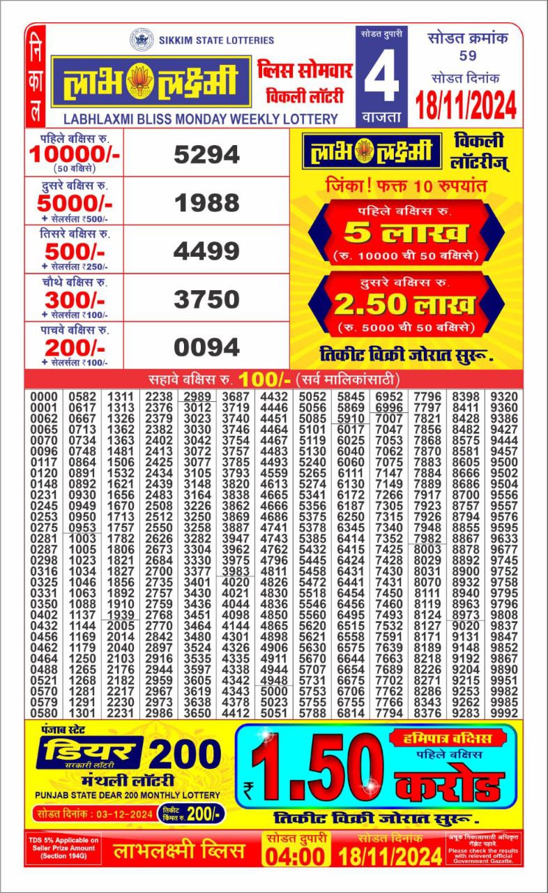 Everest Result Today Dear Lottery Chart