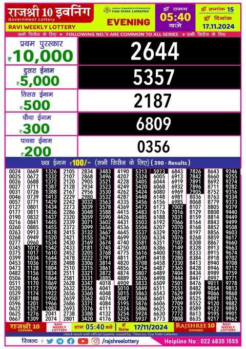 Everest Result Today Dear Lottery Chart