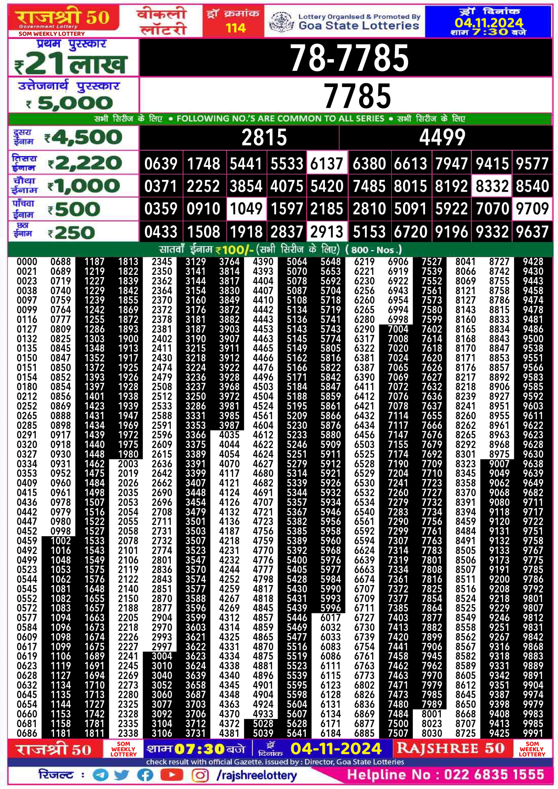 Everest Result Today Dear Lottery Chart