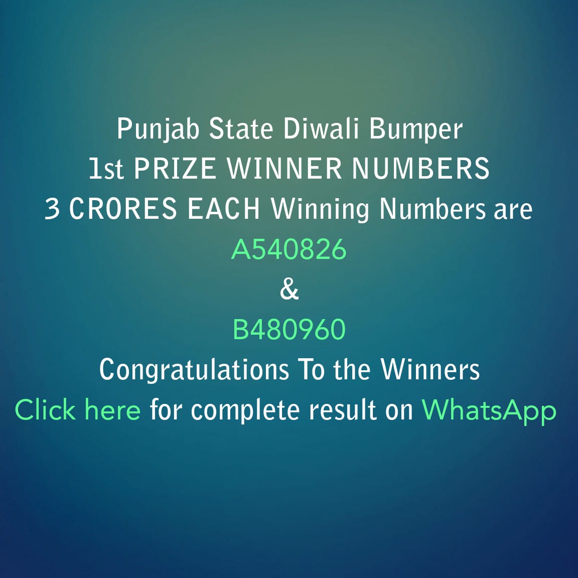 Punjab State Dear Diwali Bumper Result