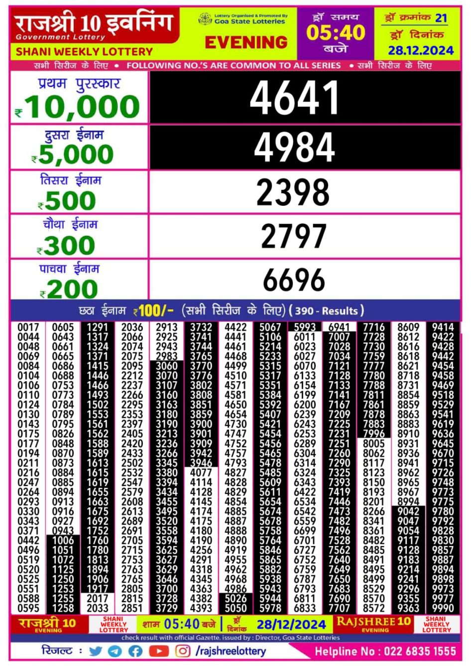 Everest Result Today Dear Lottery Chart