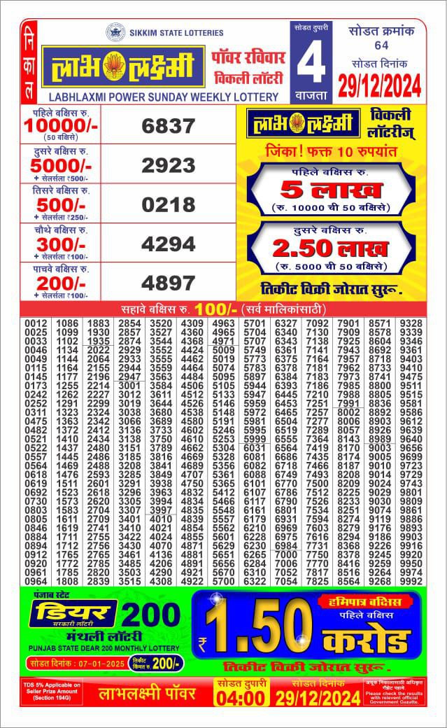 Everest Result Today Dear Lottery Chart