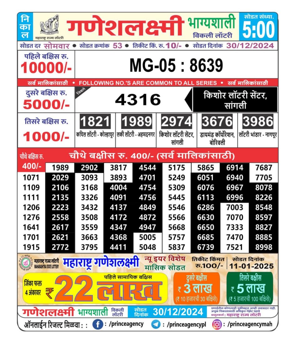 Everest Result Today Dear Lottery Chart