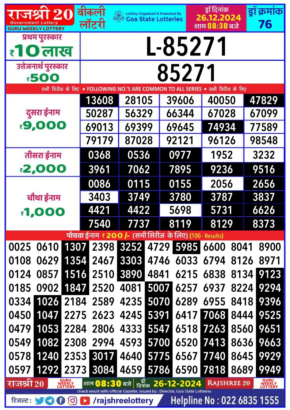 Everest Result Today Dear Lottery Chart