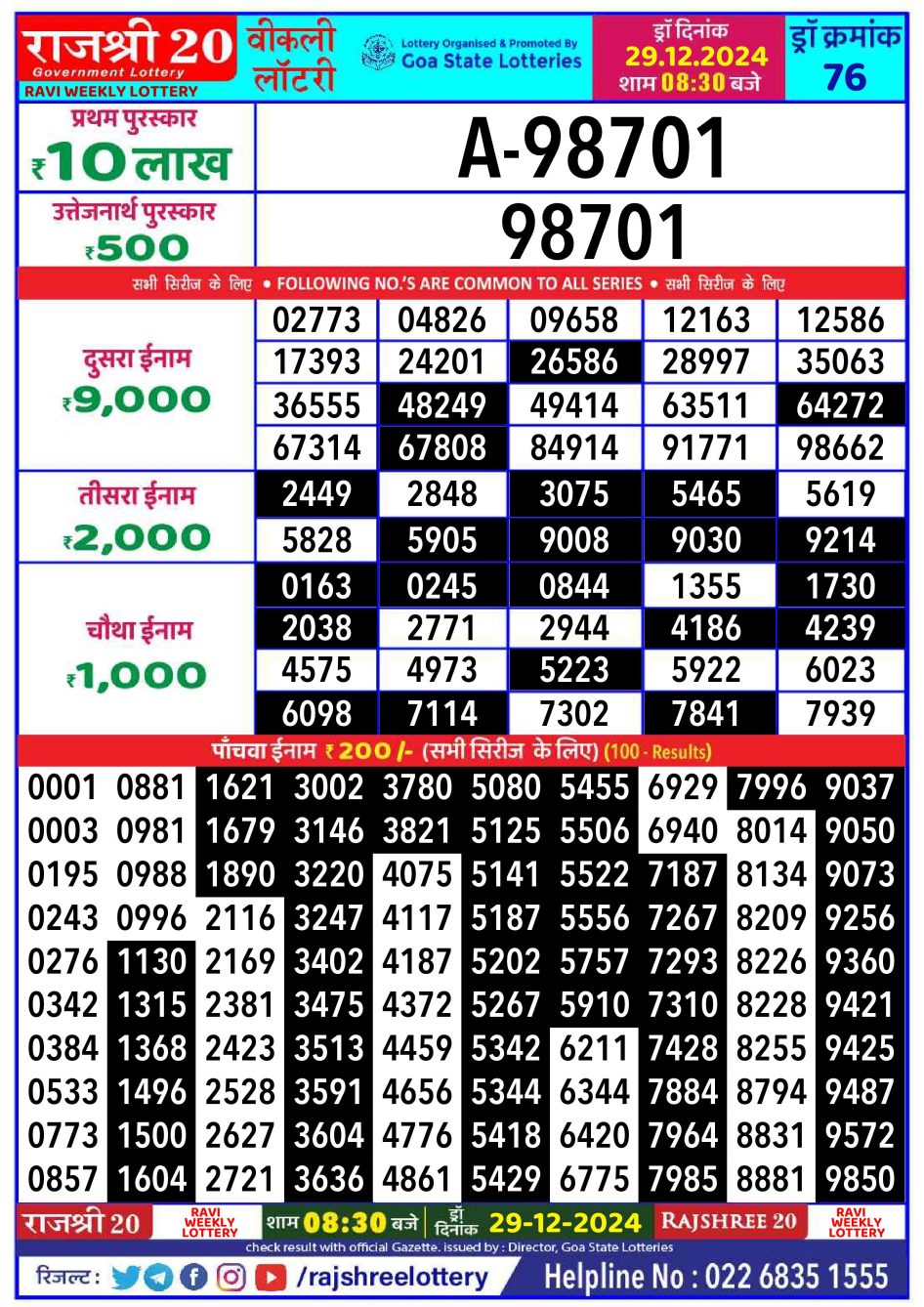 Everest Result Today Dear Lottery Chart