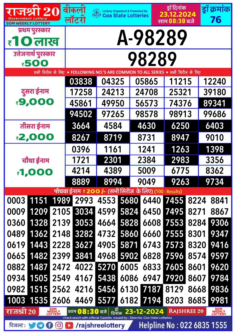 Everest Result Today Dear Lottery Chart