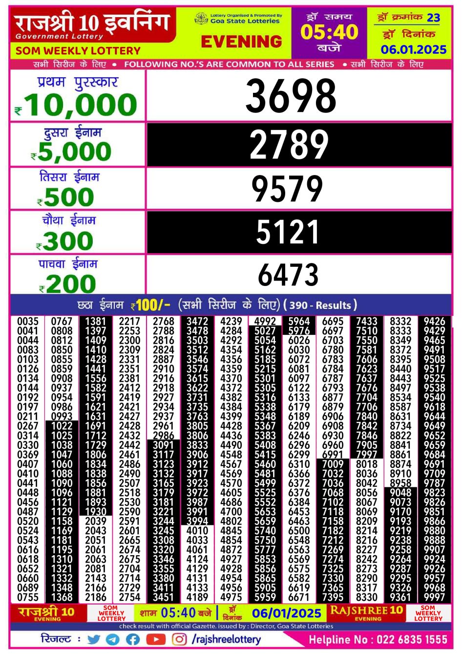 Everest Result Today Dear Lottery Chart