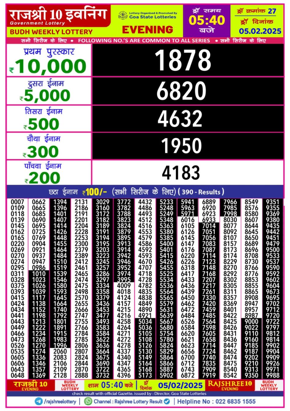 Everest Result Today Dear Lottery Chart