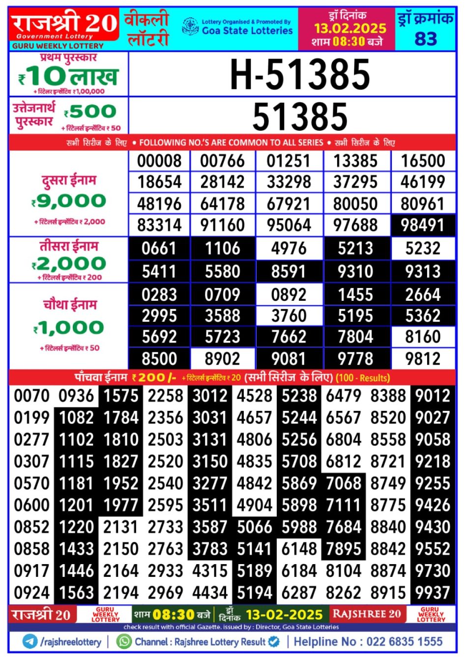 Everest Result Today Dear Lottery Chart