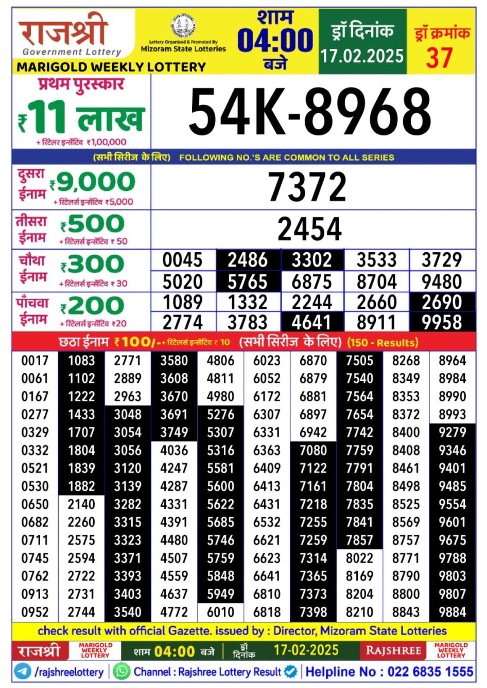 Everest Result Today Dear Lottery Chart