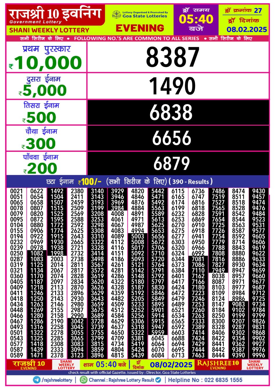 Everest Result Today Dear Lottery Chart