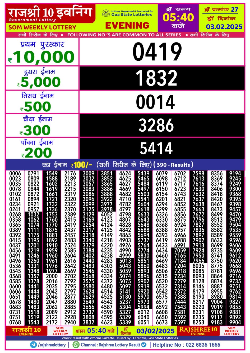 Everest Result Today Dear Lottery Chart