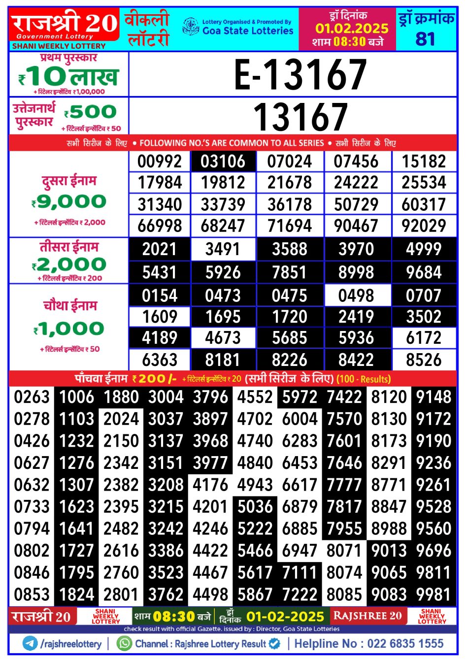 Everest Result Today Dear Lottery Chart