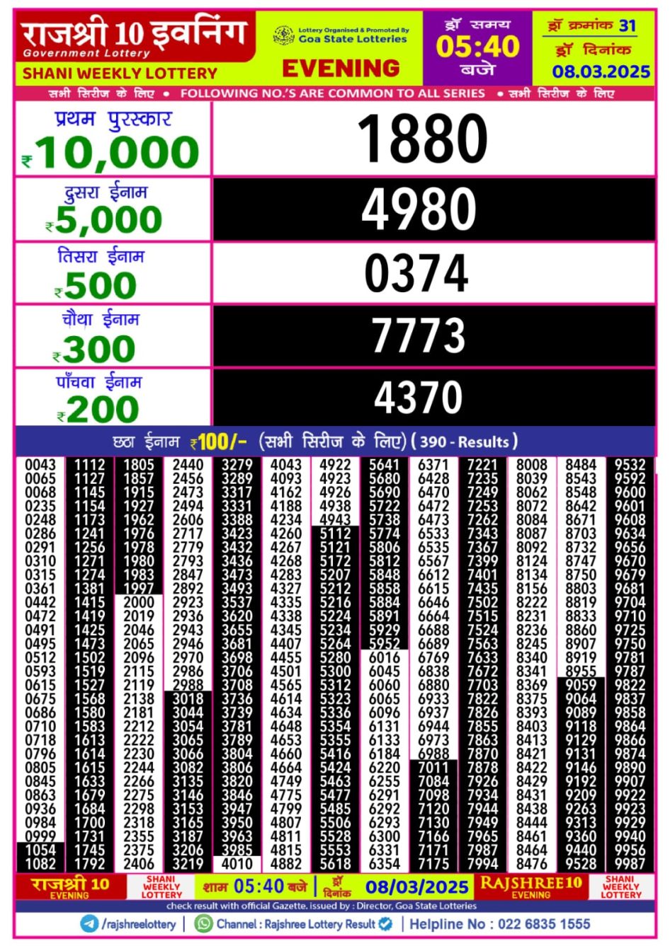 Everest Result Today Dear Lottery Chart