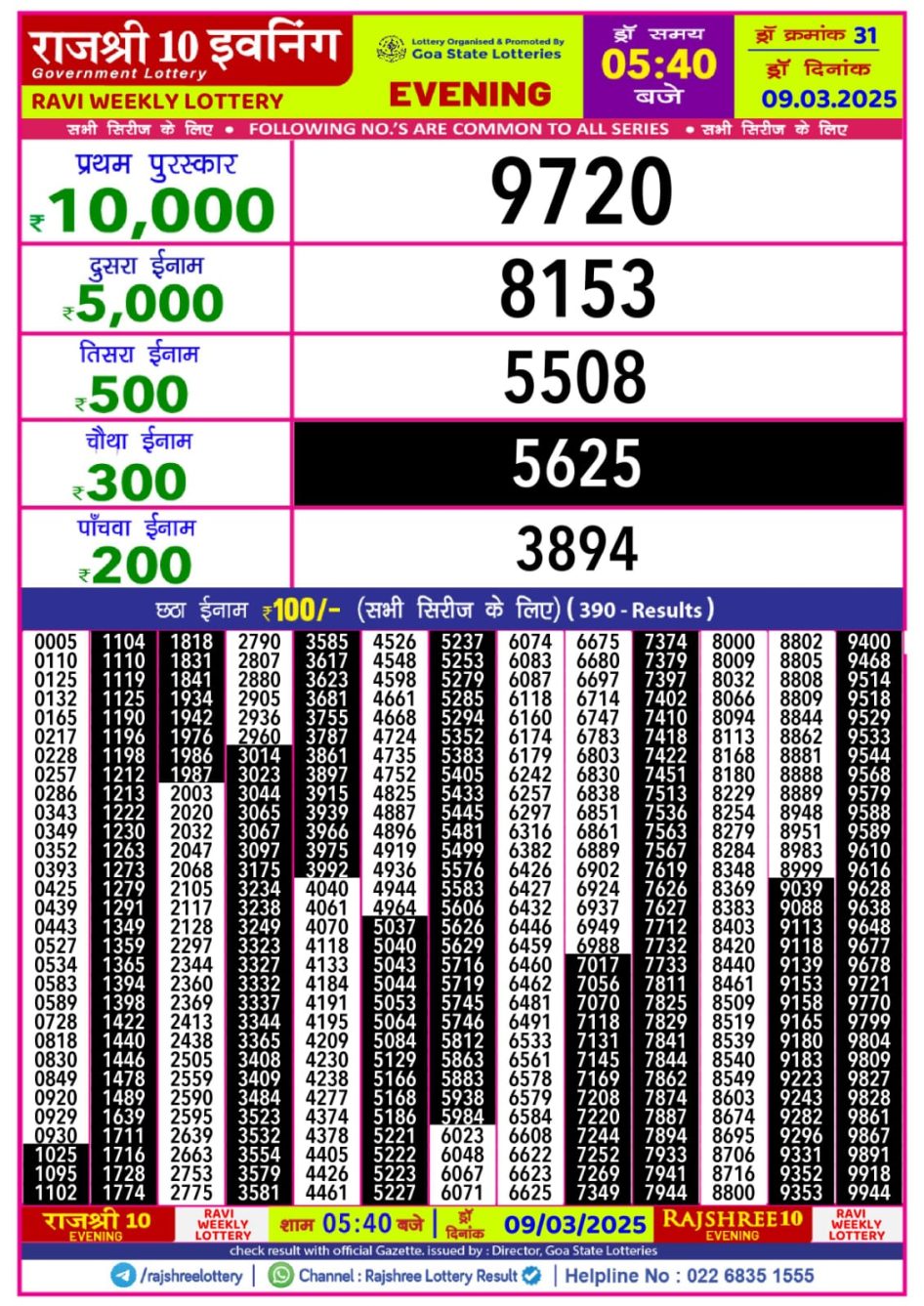 Everest Result Today Dear Lottery Chart