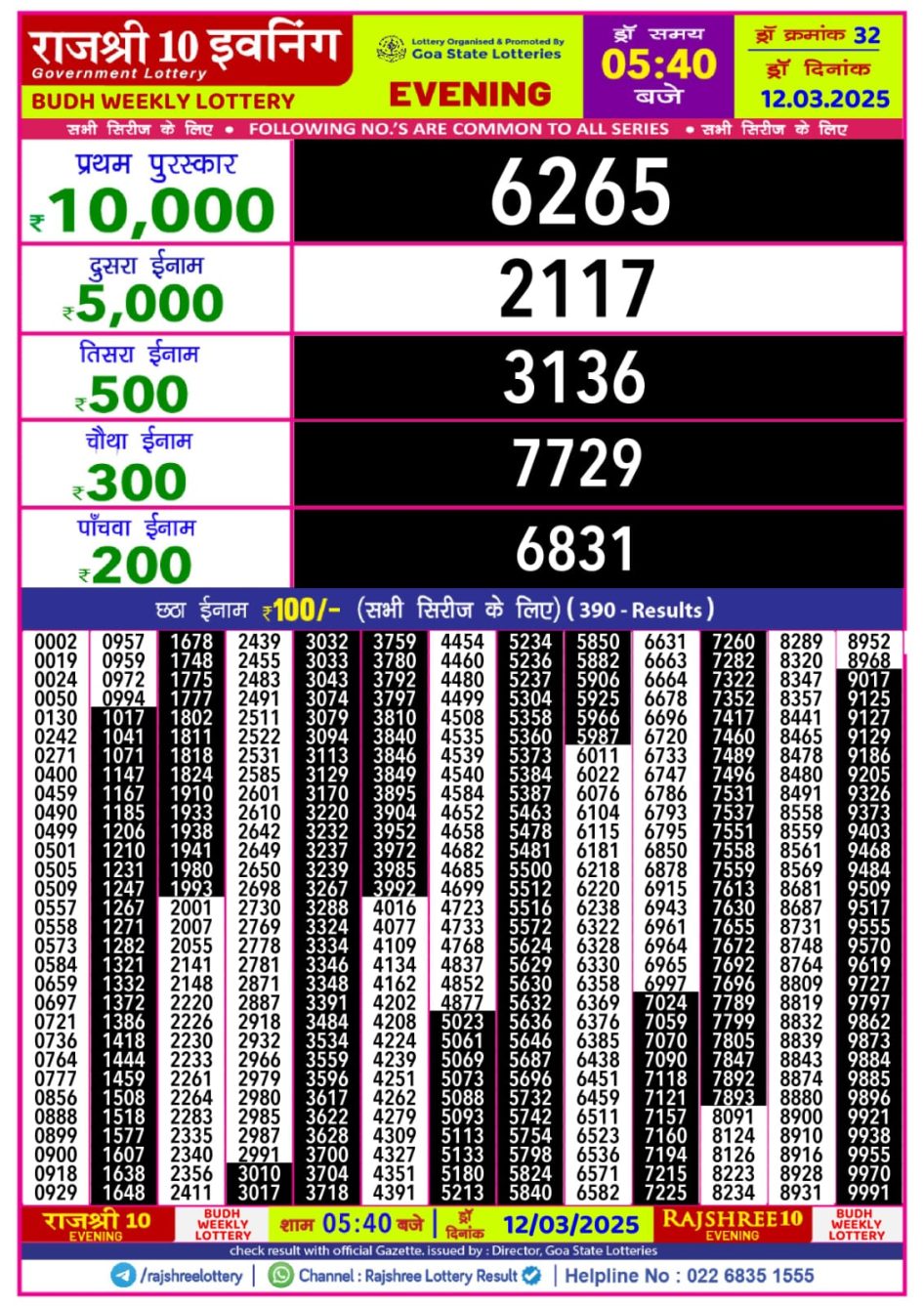 Everest Result Today Dear Lottery Chart