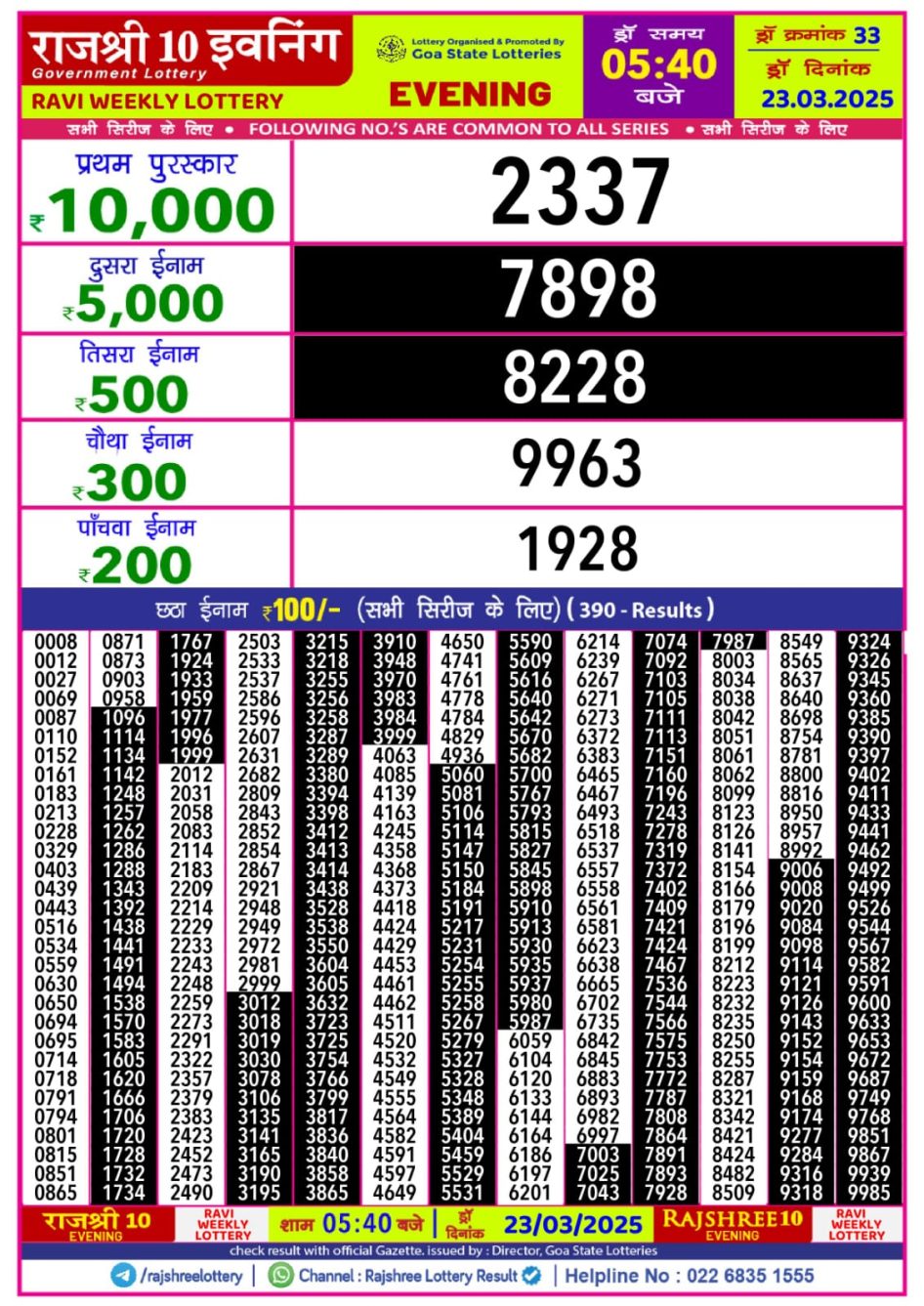 Everest Result Today Dear Lottery Chart